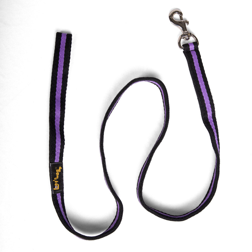Single Handle Fabric Leash – Black & Purple