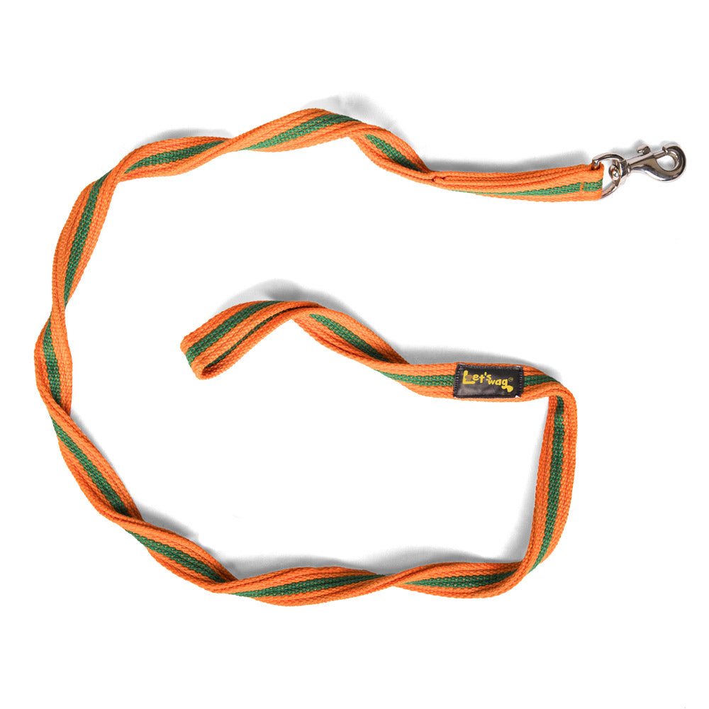Single Handle Fabric Leash – Orange & Green