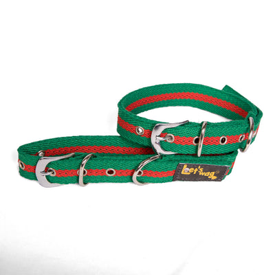 Buckle Fabric Collar – Green & Red