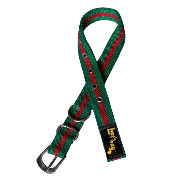 Premium Fabric Collar Buckle Green & Red 01