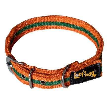 Premium Fabric Collar Buckle Orange & Green 02